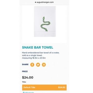 Hand embroidered bar towel of a snake.